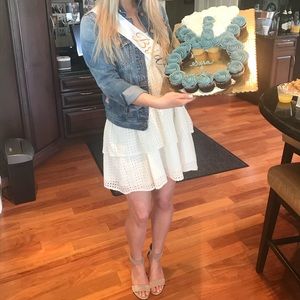 White eyelet tiered ruffle mini dress